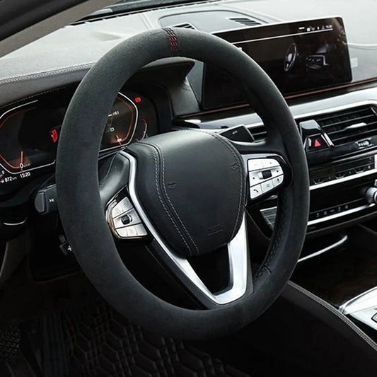 Suede Steering Wheel Cover – Universal 37–38cm, D & O Shape