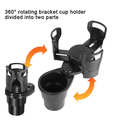 2-in-1 Car Cup Holder 360° Rotating Slipproof – Matte Black