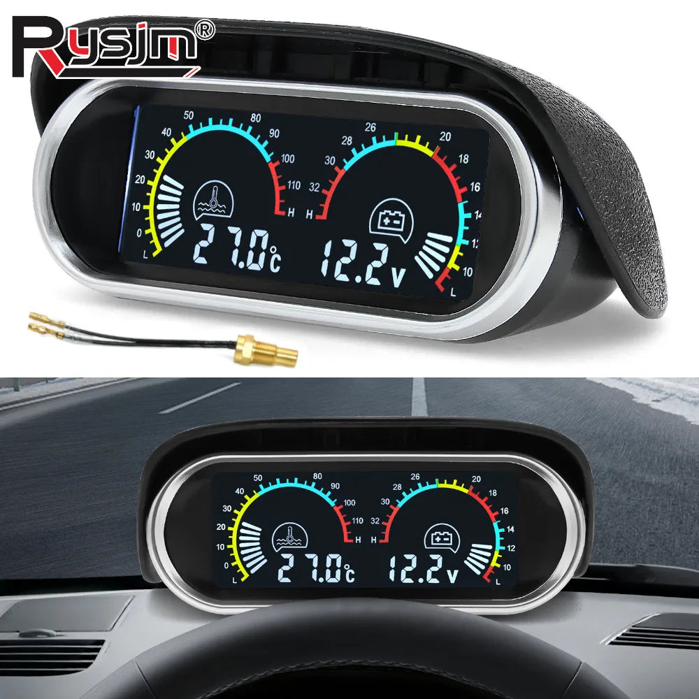2-in-1 Car LCD Water Temp Gauge & Voltmeter 12V/24V