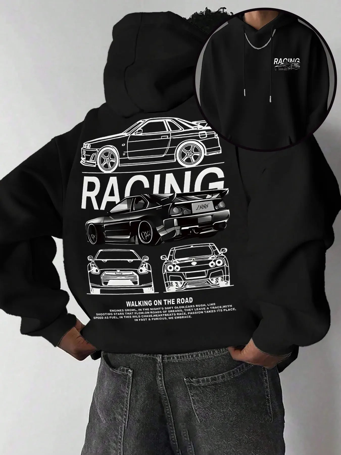 Racing Car Graphic Hoodie – Double-Sided Print Unisex Sweatshirt