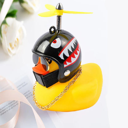 Helmet Duck Car Decoration Pendant | Squeezable Rubber Duck with Accessories