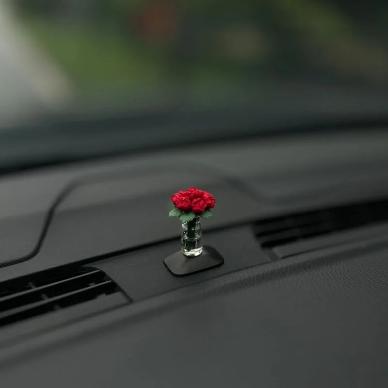 Mini Flower Vase Car Interior Ornament – Rose & Sunflower Console Decor