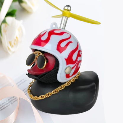 Helmet Duck Car Decoration Pendant | Squeezable Rubber Duck with Accessories