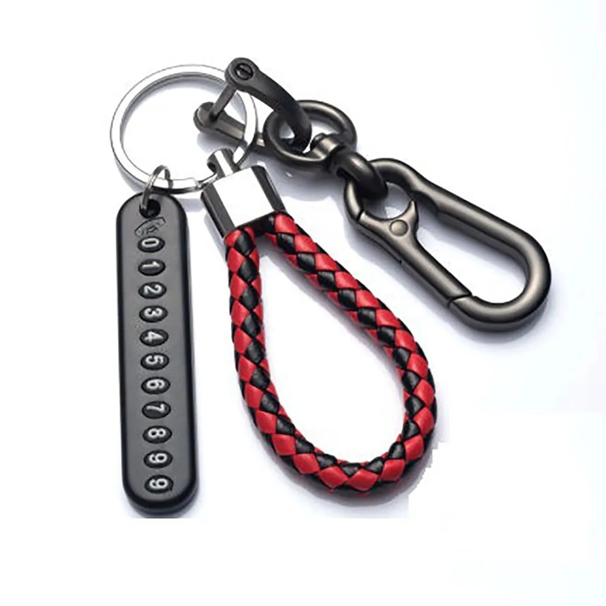Anti-Lost Phone Number Keychain with Braided Leather Strap