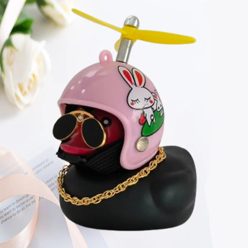 Helmet Duck Car Decoration Pendant | Squeezable Rubber Duck with Accessories