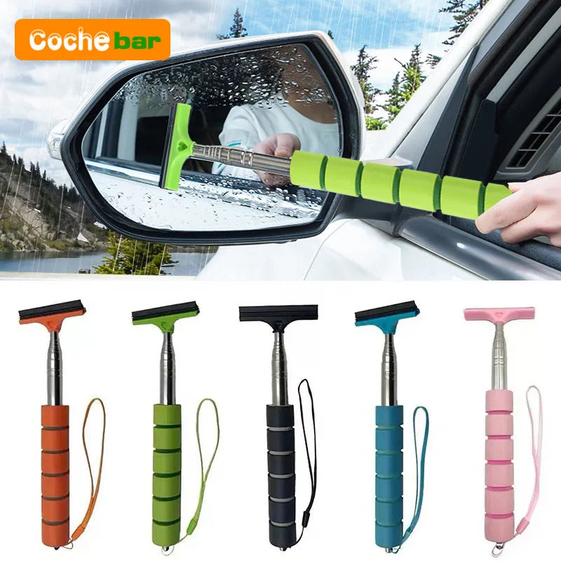 Car Rearview Mirror Wiper – Telescopic Glass & Mist Cleaner Scraper (21–98cm)