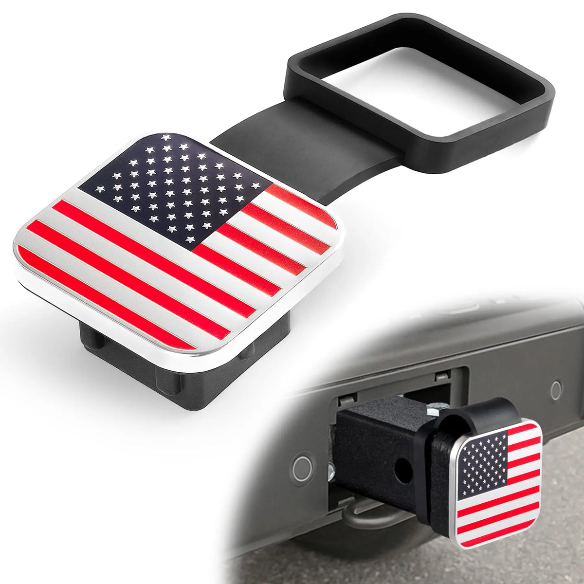 Trailer Hitch Receiver Cover - 2-Inch Aluminum & Rubber Plug