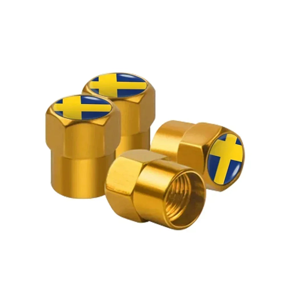 Sweden Flag Aluminum Car Tire Valve Caps – 4pcs, 6 Colors