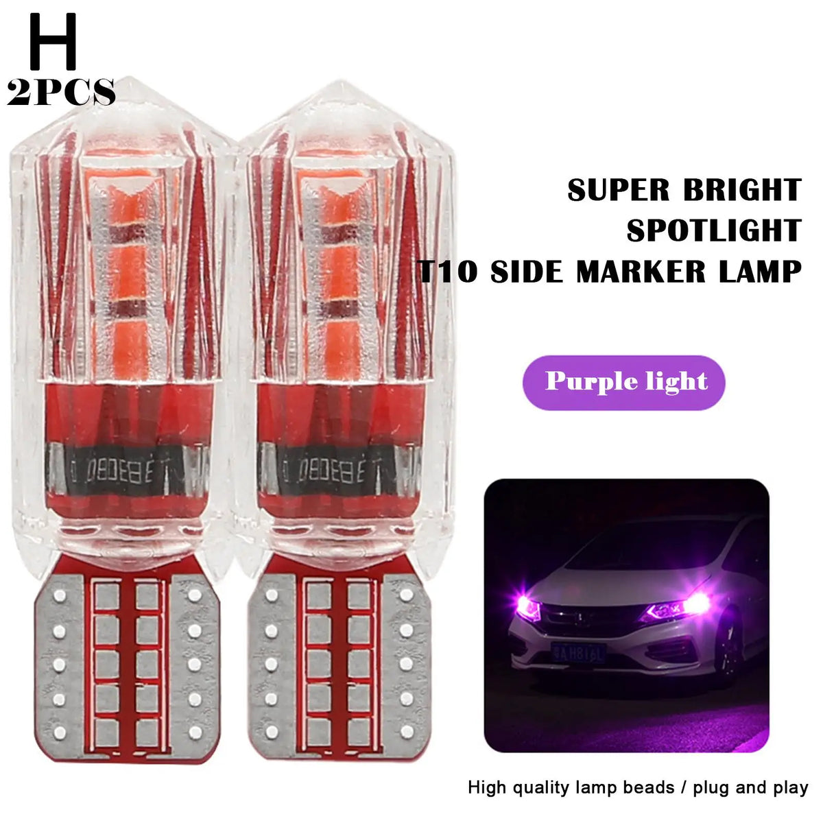 T10 LED Car Bulbs - 2-Piece Color Accent Set