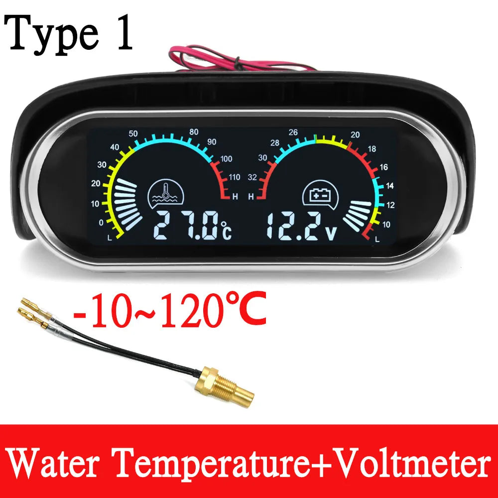 2-in-1 Car LCD Water Temp Gauge & Voltmeter 12V/24V