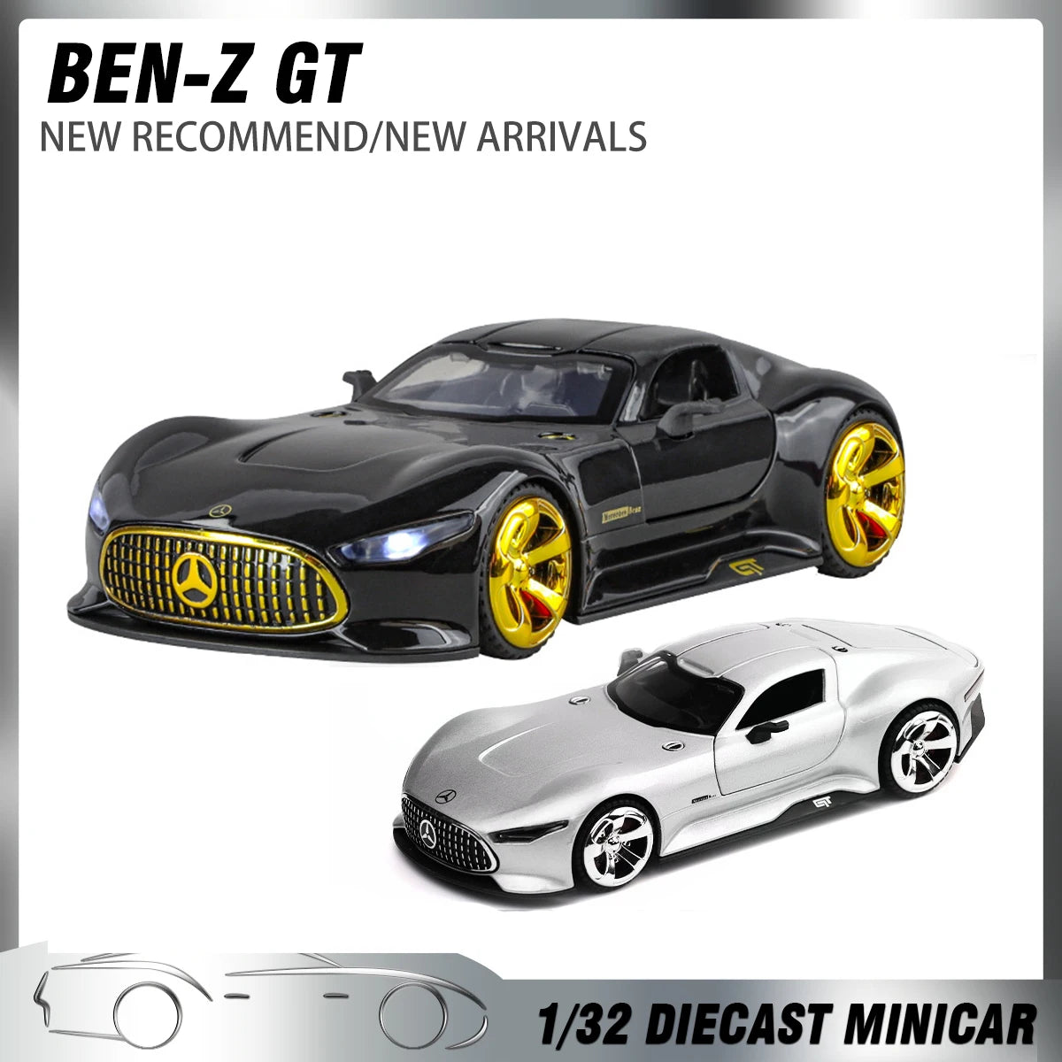 1:32 GT Diecast Metal Model Car with Sound & Light – Collectible