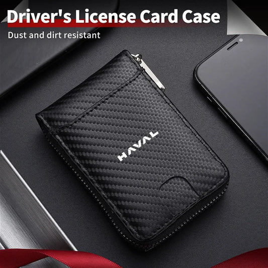 Carbon Fiber Leather Card Case | Slim Zipper Wallet