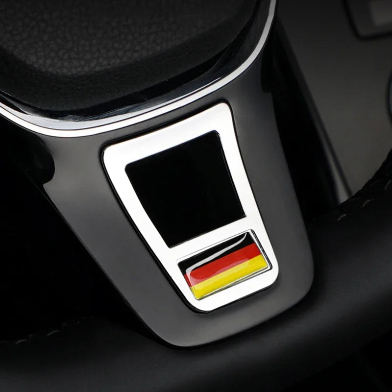 Steering Wheel Emblem Cover Sticker – Flag & Carbon Fiber Designs