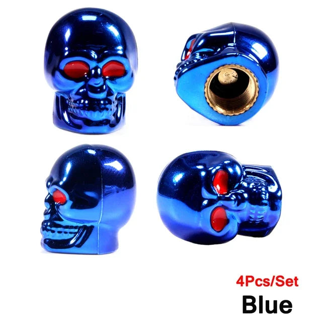 Skull Tire Valve Stem Caps – Set of 4 | Copper Core | 6 Colors