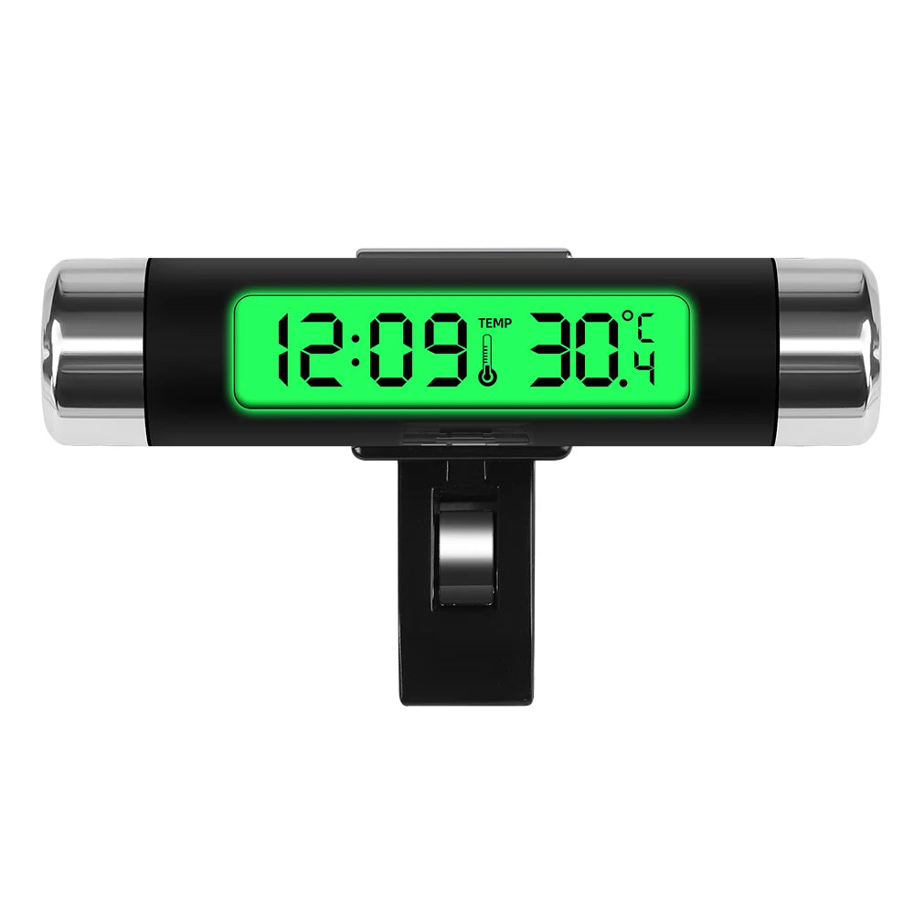 Clip-On Car Clock Thermometer – LCD Digital Display with Blue Backlight