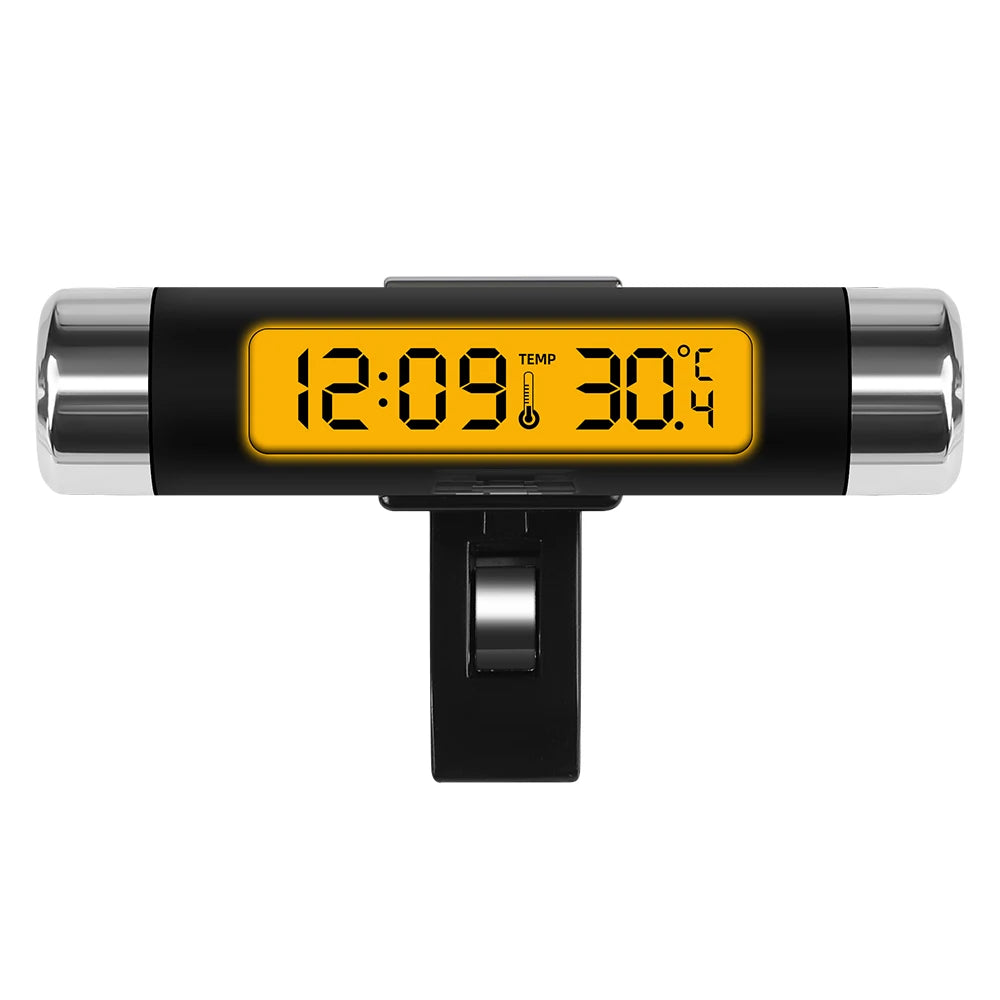 Clip-On Car Clock Thermometer – LCD Digital Display with Blue Backlight