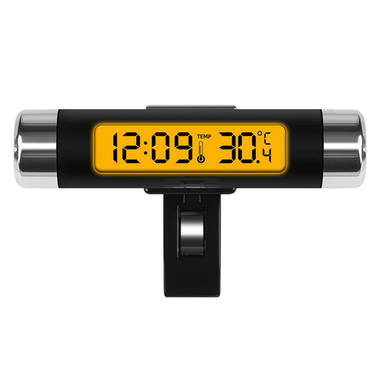 Relógio e Termômetro para Carro com Presilha – Display Digital LCD com Luz de Fundo Azul