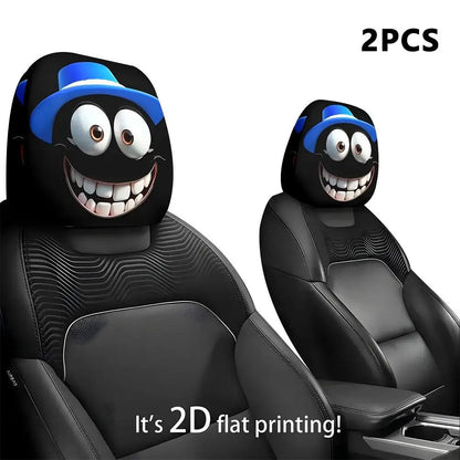 Car Headrest Pillowcase - Smiley Face Print Washable Polyester Cushion Cover Set of 2