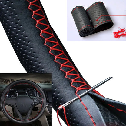 Faux Leather Steering Wheel Cover – DIY Stitch 38cm with Needle & Thread