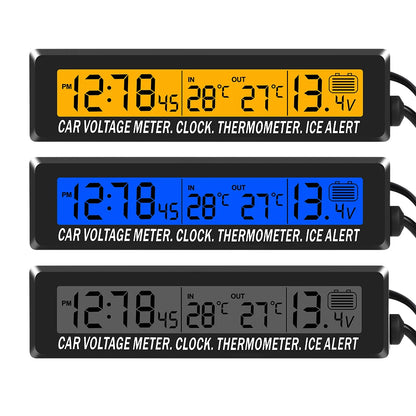 4-in-1 Car LCD Display – Clock, Thermometer, Voltage & Calendar