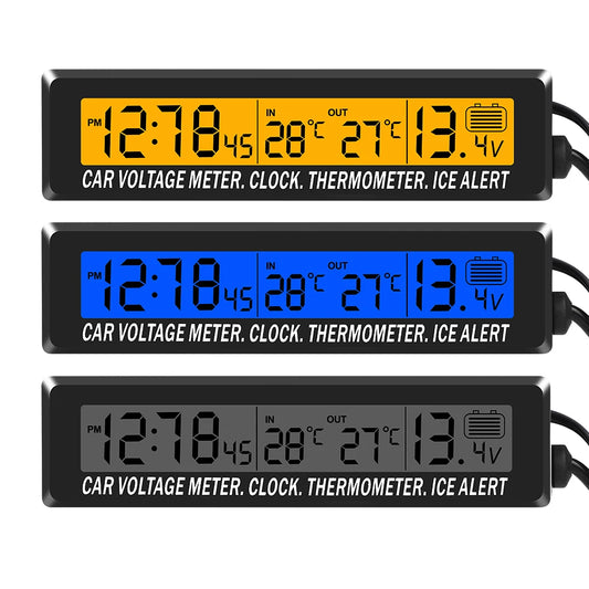 4-in-1 Car LCD Display – Clock, Thermometer, Voltage & Calendar