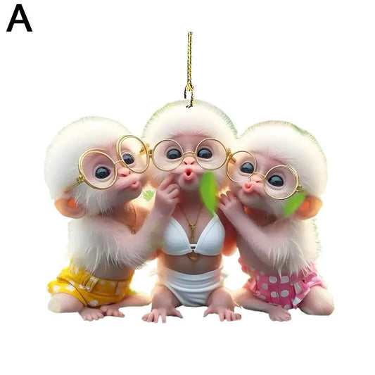 Acrylic Monkey Car Pendant Ornament – Cute Cartoon Rearview Mirror Charm